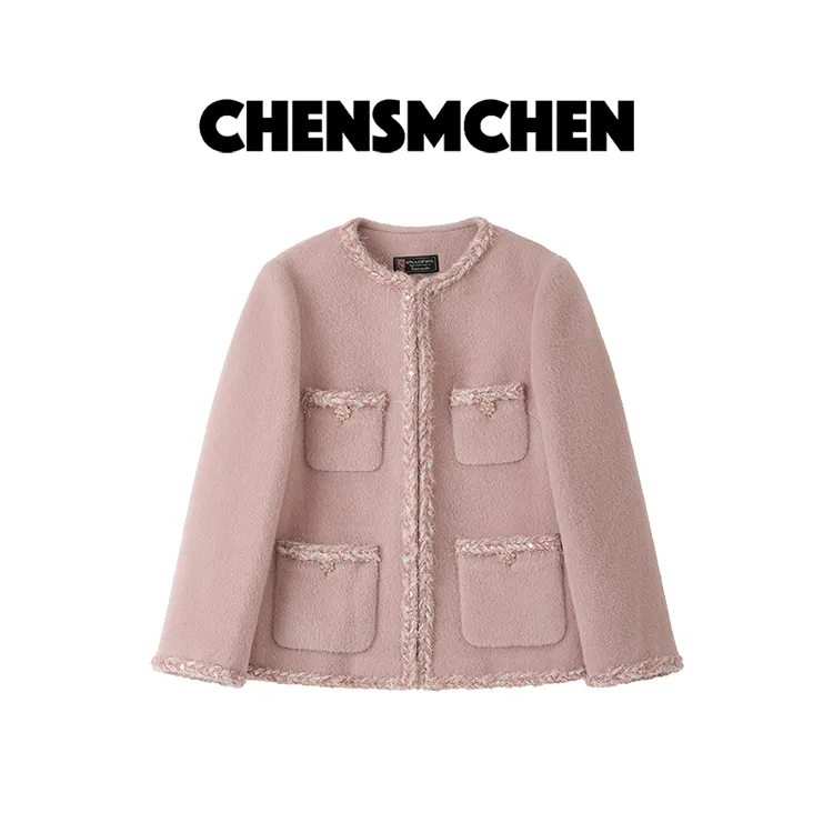 CHENSMCHEN 进口圆领时尚苏力羊驼毛外套女精致优雅上衣CSW8509TT