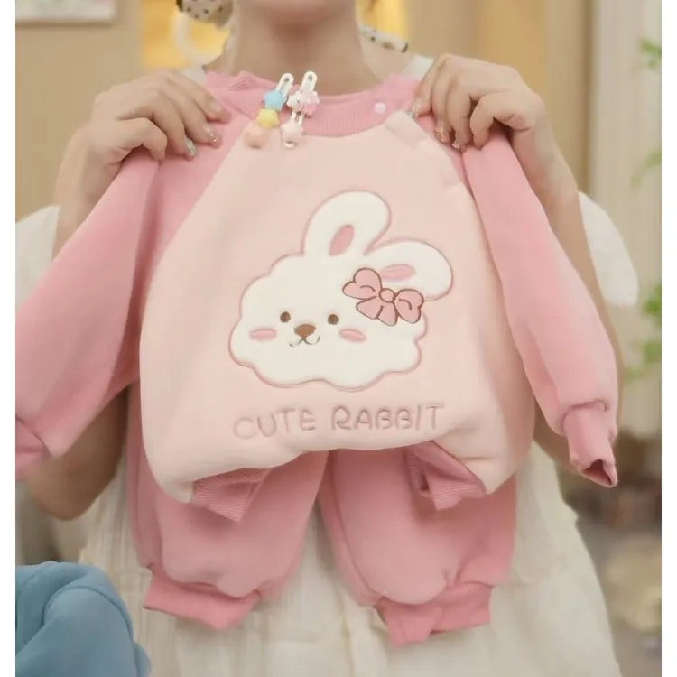 儿童加绒婴儿女童秋衣秋裤冬装保暖衣服男女童套装宝宝卫衣秋冬款