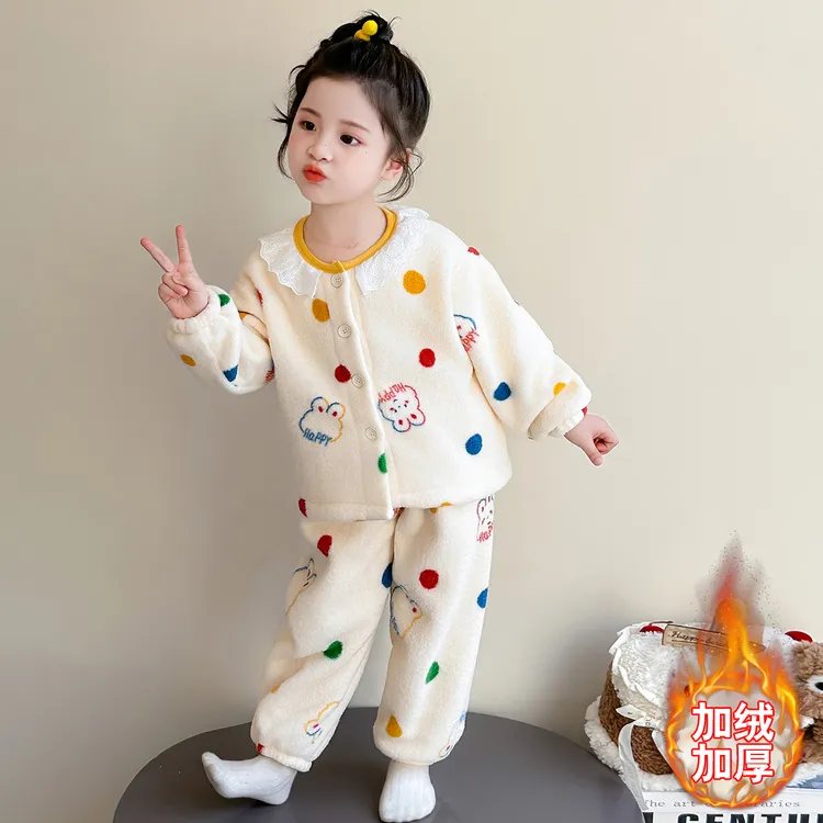 女童睡衣秋冬儿童小女孩法兰绒2025新款宝宝加绒珊瑚绒家居服套装