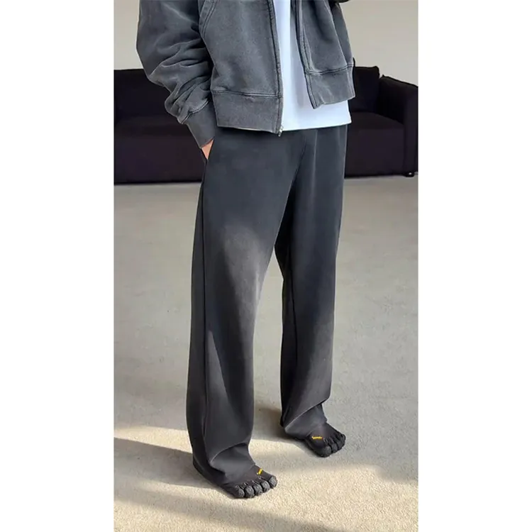 巴黎水洗弯刀卫裤男秋季潮牌垂感直筒裤子美式cleanfit运动休闲裤