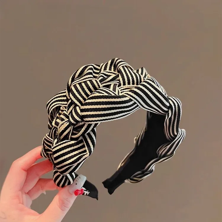 增高颅顶超宽发箍女高级感洋气时尚简约重工黑白条纹发卡发捆发饰