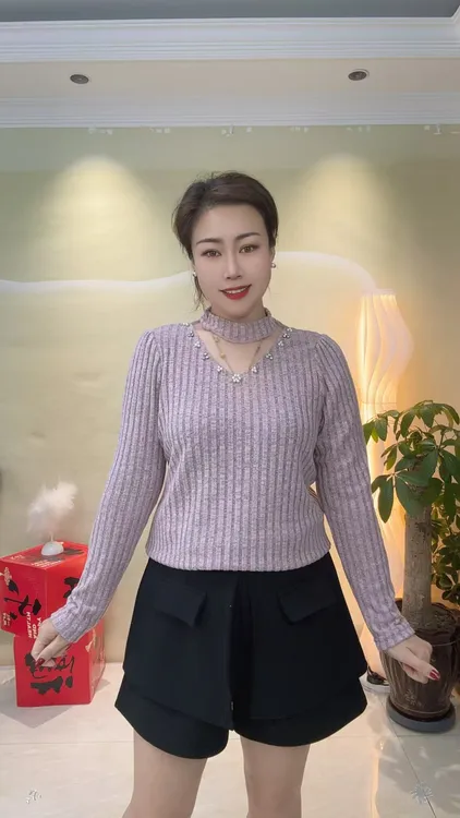 2025秋冬新款钉钻圆领百搭时尚网红针织设计师条纹长袖休闲打底衫