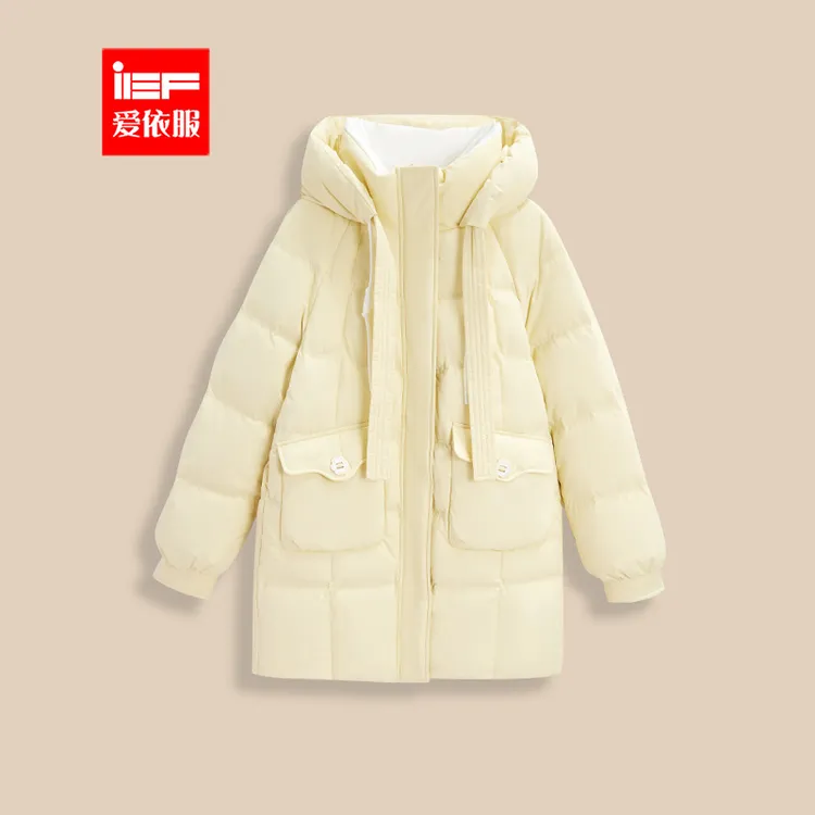 IEF/爱依服羽绒服2025冬季新款通勤保暖白鸭绒羽绒中外套流光风