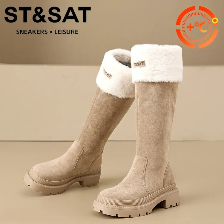 星期六复古回潮长筒棉靴女加绒保暖马丁靴2025冬季新款防滑时装靴