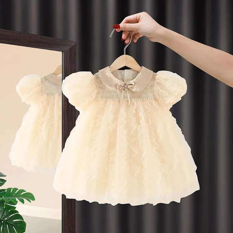 女童连衣裙夏装新款童装儿童泡泡袖礼服裙子小童周岁宝宝纱裙蕾丝