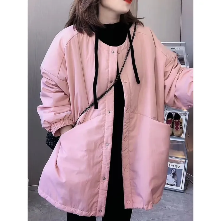 时尚棉服女2025秋冬新款休闲宽松中长款今年流行保暖夹棉外套时尚