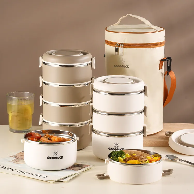 日式不锈钢保温多层饭盒便携圆形学生密封多层便当盒