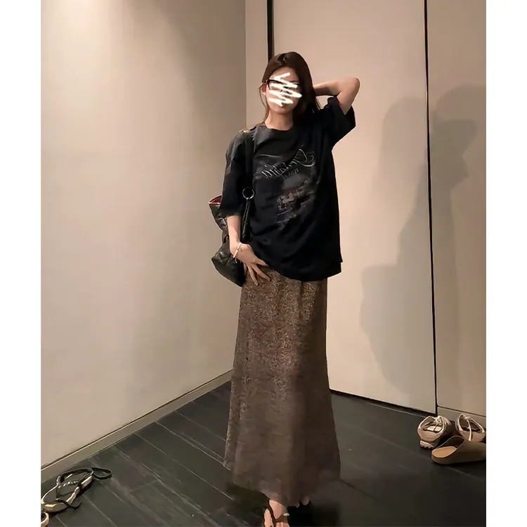 2025夏季新款女法式复古圆领印花T恤上衣气质高腰显瘦碎花半身裙