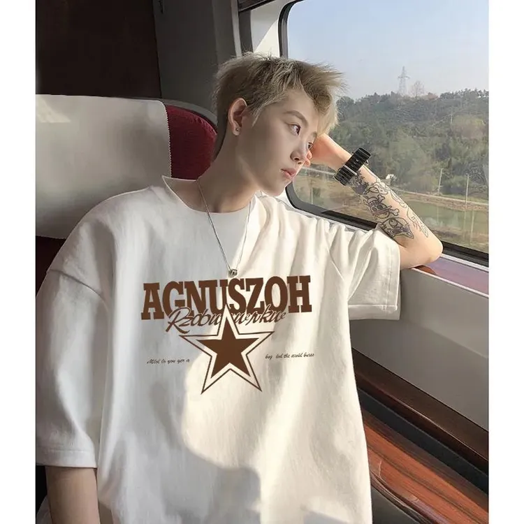 美式棉短袖t恤男装2025夏季新款潮牌ins宽松休闲时尚百搭体恤男潮