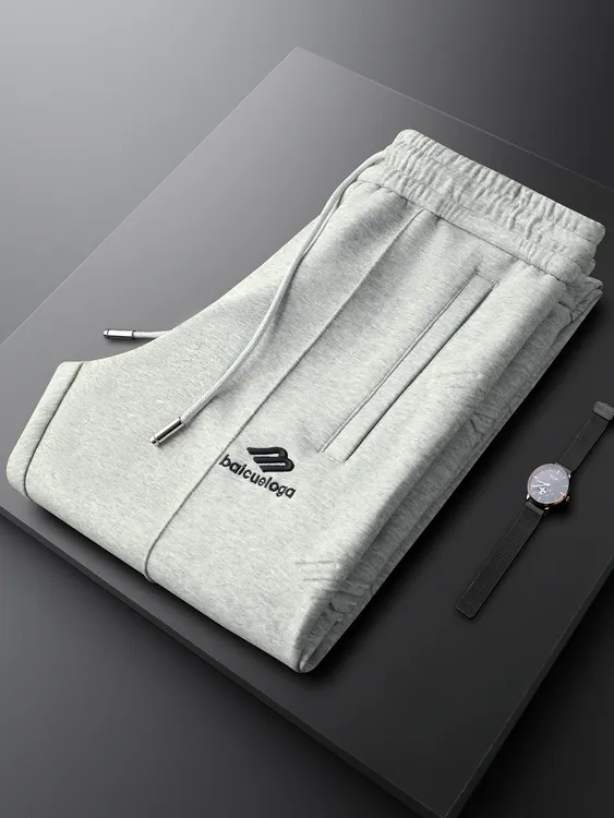 秋季新款男轻奢灰色休闲裤修身直筒百搭时尚字母压花男士运动卫裤