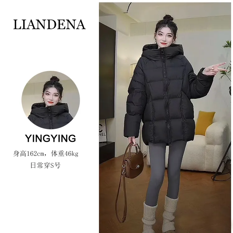 安心95白鸭绒新款2025冬季加厚中长款龟背泡芙连帽女羽绒服6
