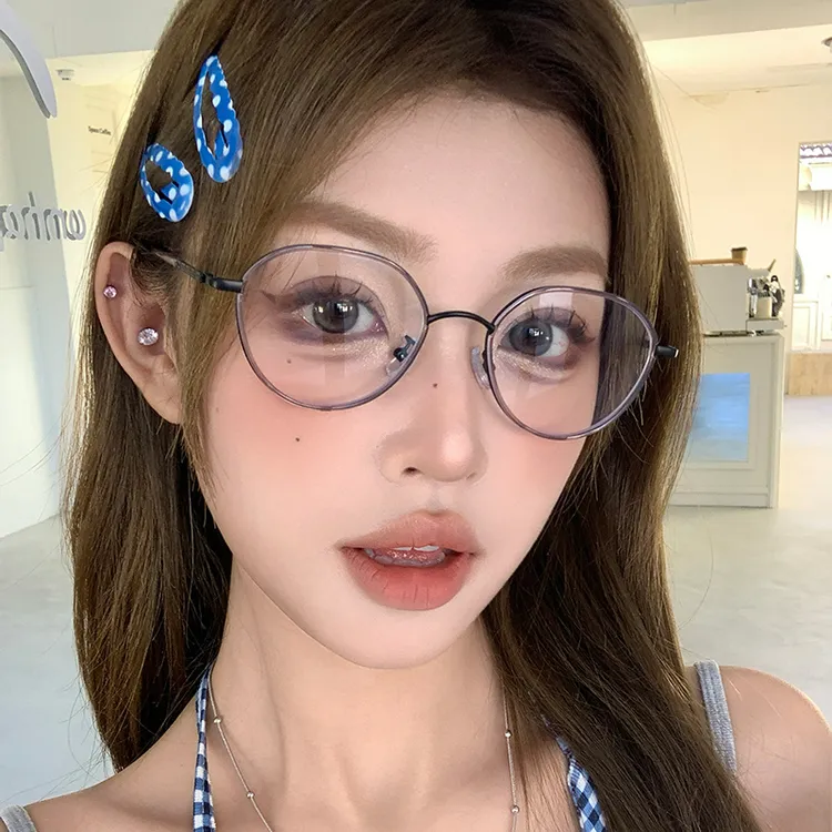 槑槑哒防蓝光辐射超轻近视眼镜框女文艺韩系椭圆小框眼镜可配度数