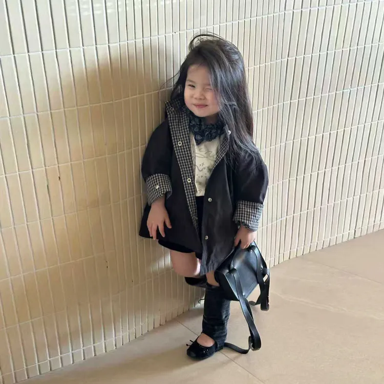 女童外套2025新款秋季男儿童时尚防风防雨两面穿风衣女孩时髦大衣