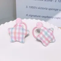 A-8463（满10米飞） rw 2个粉色格子星星布艺高弹力耐用头绳   发圈