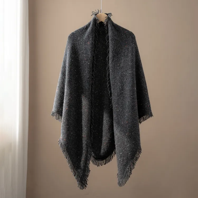 610 纯山羊绒三角巾加长彩点纱线 流苏披肩 围巾多种围法舒适保暖