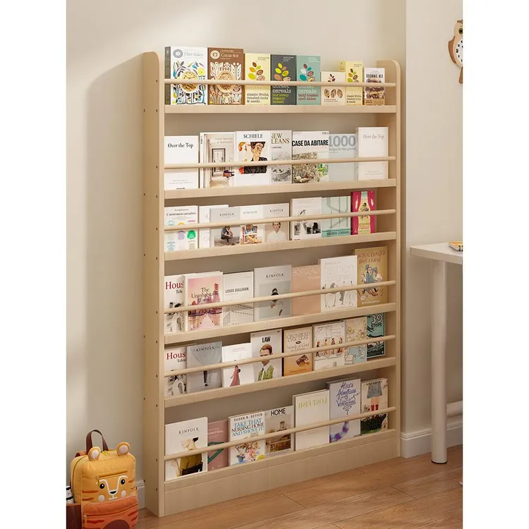 门后书架超薄置物架一体靠墙多层收纳窄柜实木壁挂书柜儿童绘本架