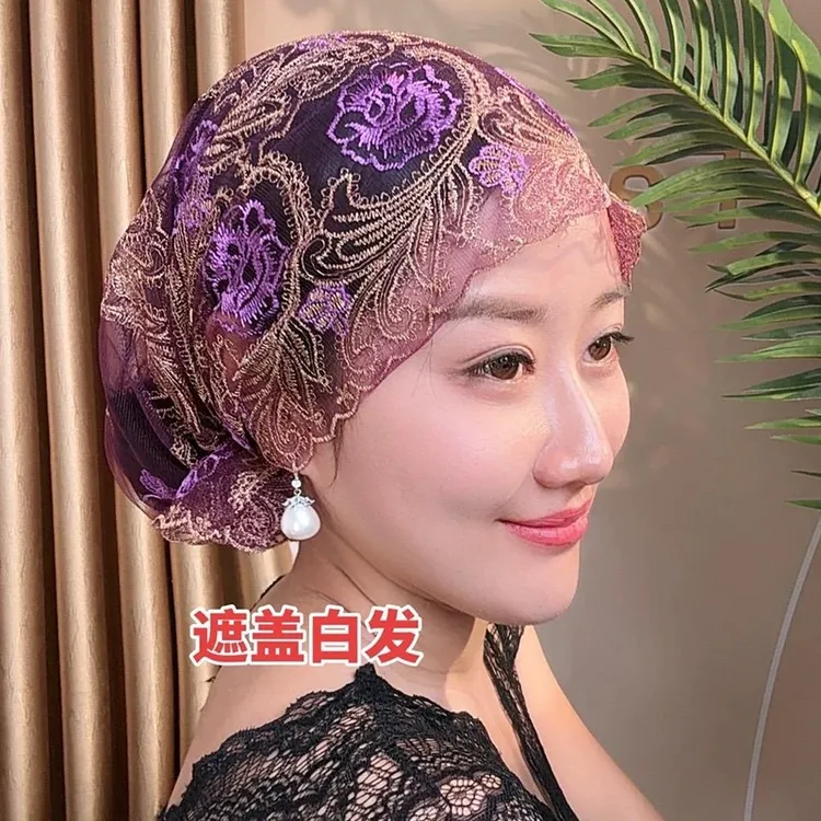 夏季刺绣薄款包头帽2025新款盘发头巾帽民族风遮白发碎发帽子女款