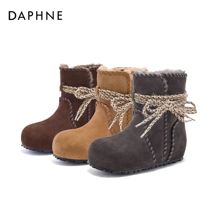 达芙妮加绒雪地短靴2025冬季新款女靴保暖防滑内增厚底勃肯雪地靴