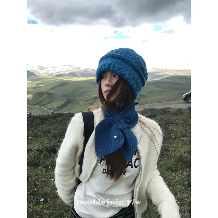 双版本彩色蝴蝶结交叉小围巾女秋冬短款装饰搭配围脖