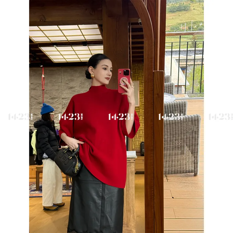 1423 【暖暖秋意】慵懒风羊毛混纺飘带设计轻奢时尚百搭针织毛衣