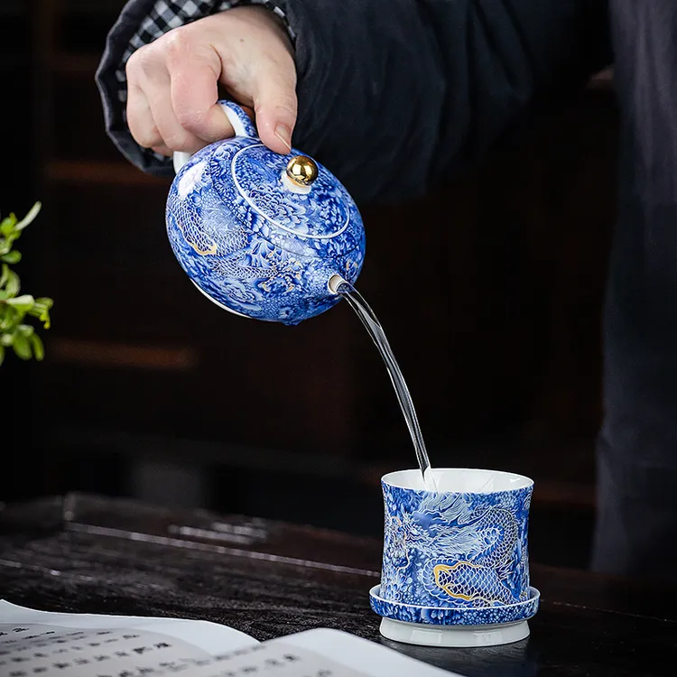 高档掐丝银龙凤鸣壶功夫茶具羊脂玉高颜值茶壶珐琅彩西施壶大容量