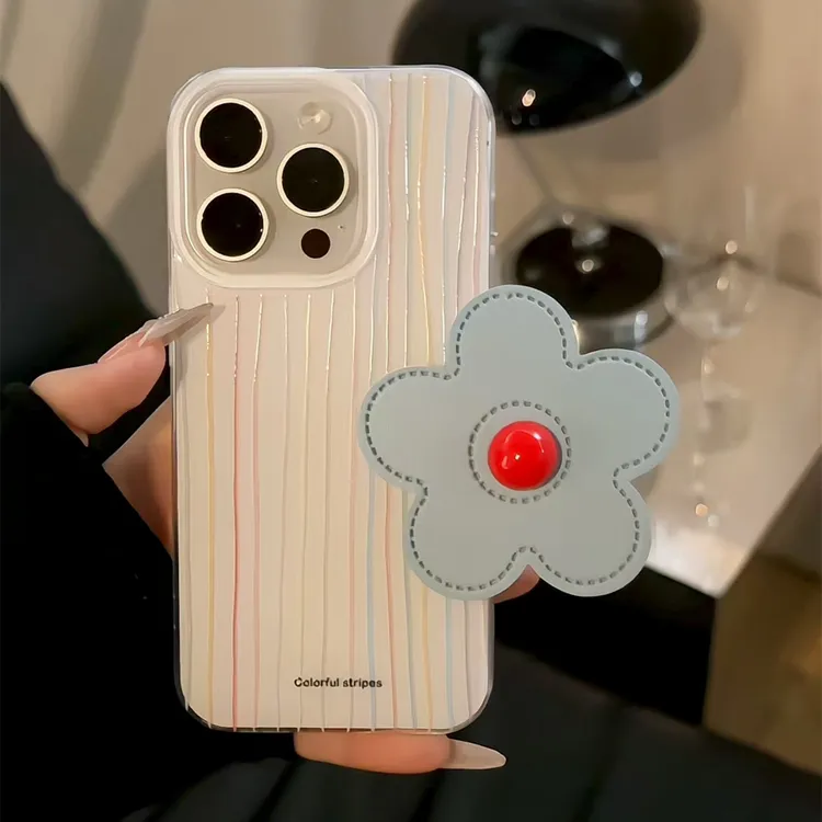 皮质立体蓝花适用苹果17华为p70oppo小米15vivo双层IMD支架手机壳