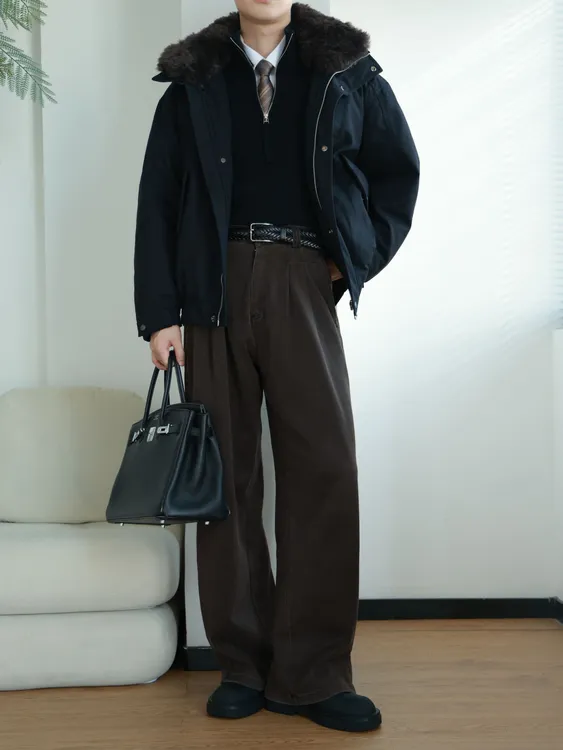 TYD光洙穿搭 美拉德褶皱阔腿宽松cleanfit小众复古水洗长裤休闲裤