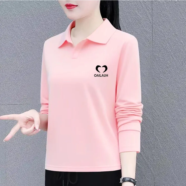 长袖高档棉t恤女春秋新款韩版宽松显瘦遮肚休闲女士polo衫上衣潮