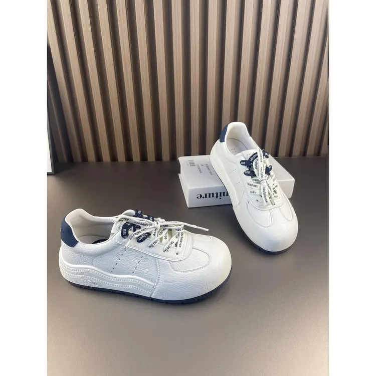 真皮厚底增高德训鞋女2025秋季新款时尚女鞋圆头拼色系带小白鞋女