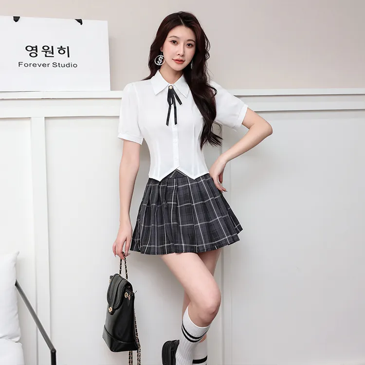 衬衫女学院风摆裙套装足疗店足浴技师服幼师工作服jk制服学生装夏