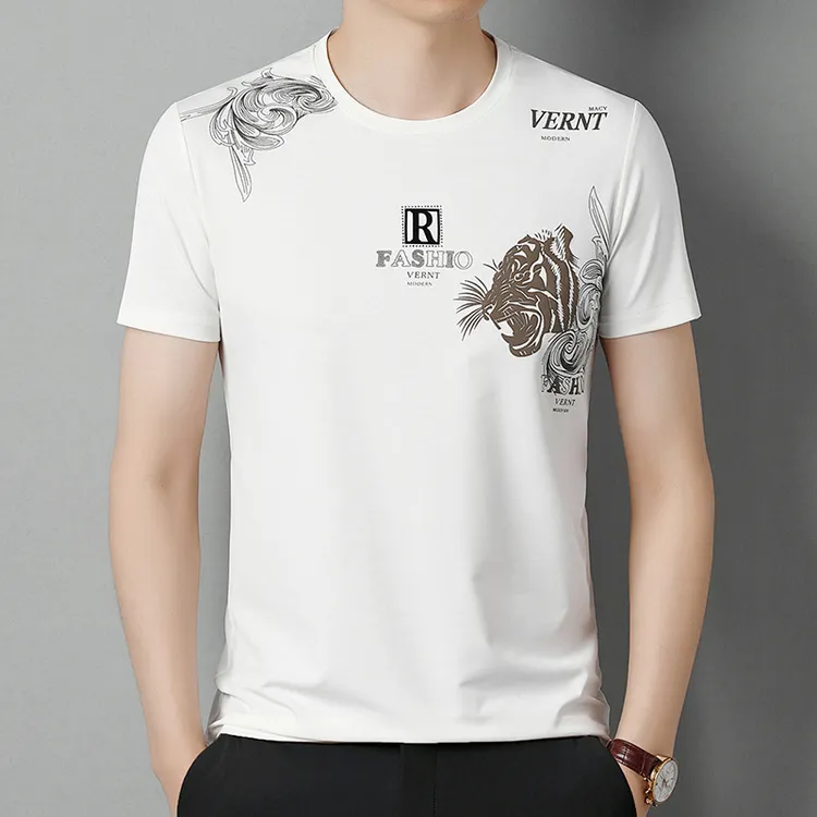 时尚男装2025夏季新款薄款短袖男青年时尚透夏季薄款男款圆领T恤