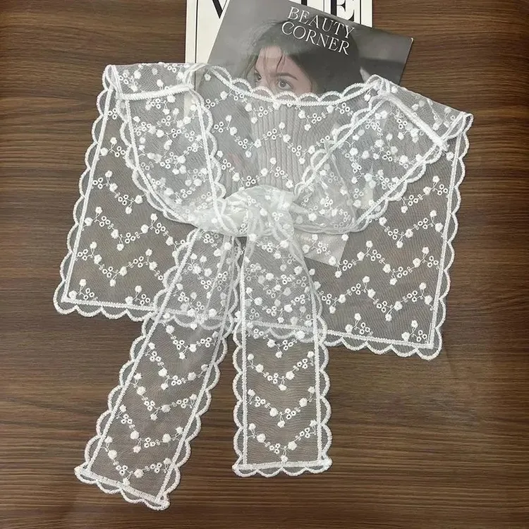 韩系蕾丝海军领小披肩女2025新款氛围感时尚甜辣妹丝巾围巾百搭款