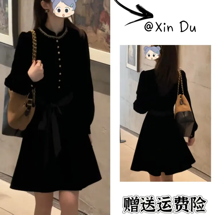 2025秋季新款时尚显瘦气质女士网红洋气连衣裙百搭款D22713