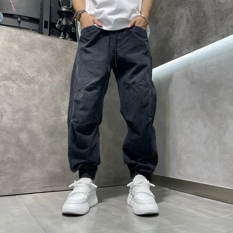 男士百搭休闲裤立体剪裁高弹力秋冬束脚裤水洗复古宽松日系