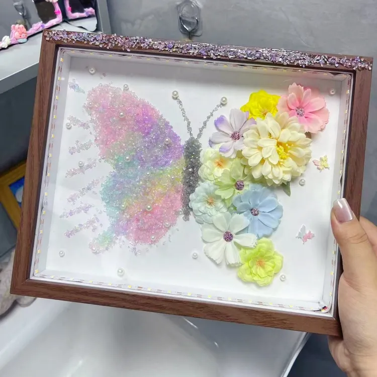 水晶蝴蝶仿真花相框手工DIY材料包立体中空相框送女生情侣礼物