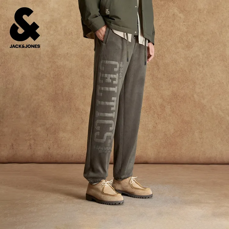 杰克琼斯NBA联名2025年冬季新款男装卫裤加绒束脚裤运动百搭裤子