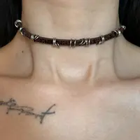 合金皮质项链暗黑y2k千禧辣妹裂纹皮质choker项圈女亚文化朋克锁