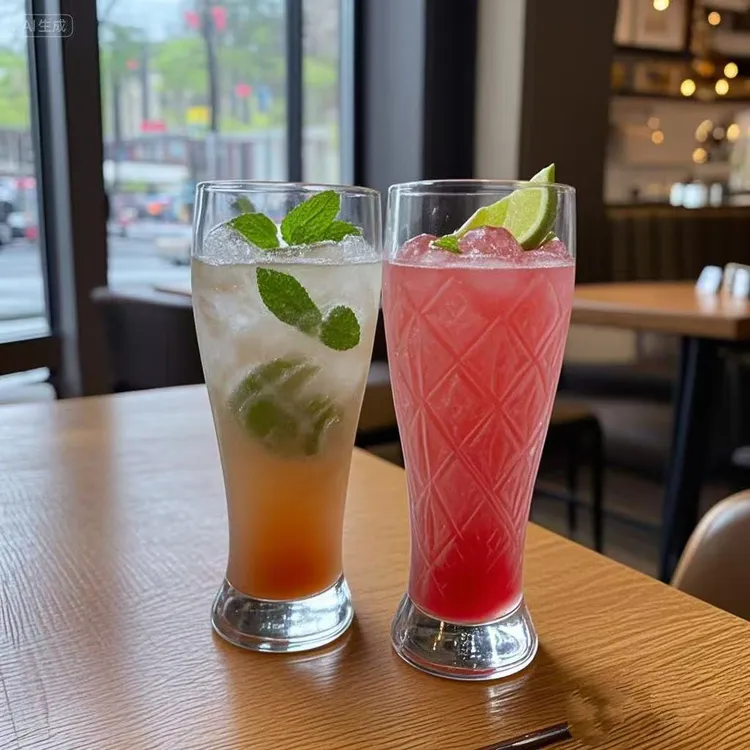 （350ml两只装）玻璃杯果汁饮料可乐奶茶杯水杯加厚杯子