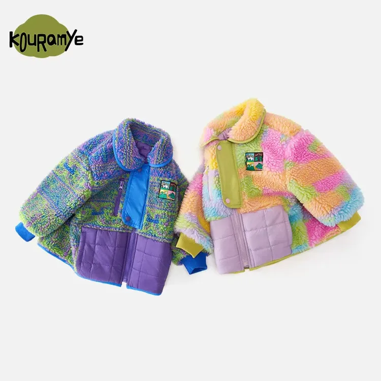 酷娃米中小童秋冬款摇粒绒拼色双面穿拉链保暖棉服20961