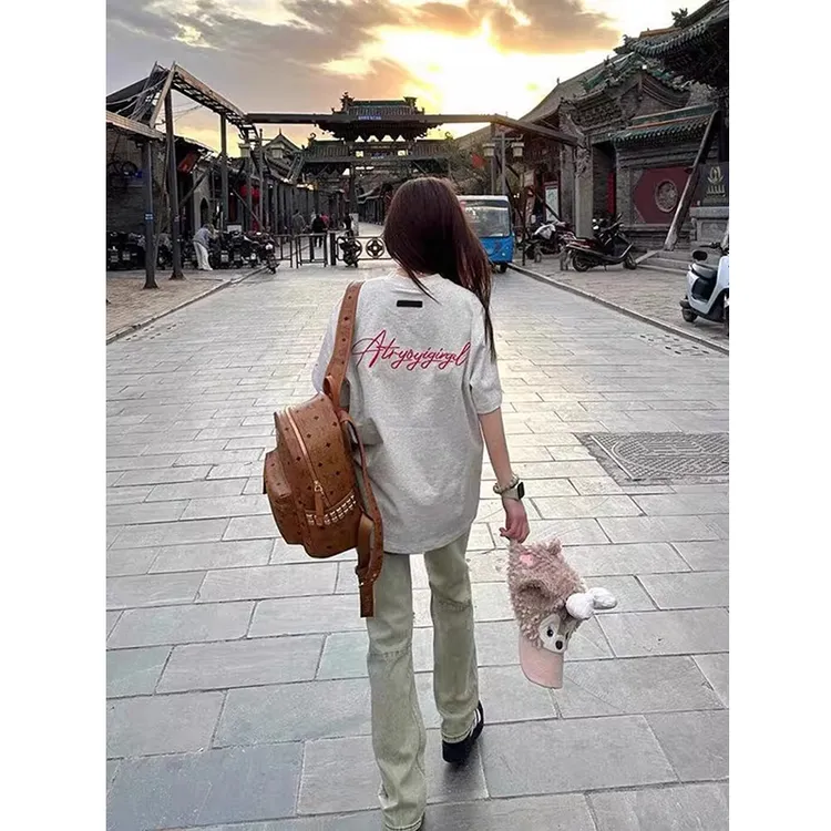 国潮牌oversize短袖t恤男夏季宽松复古情侣半袖美式高街圆领上衣