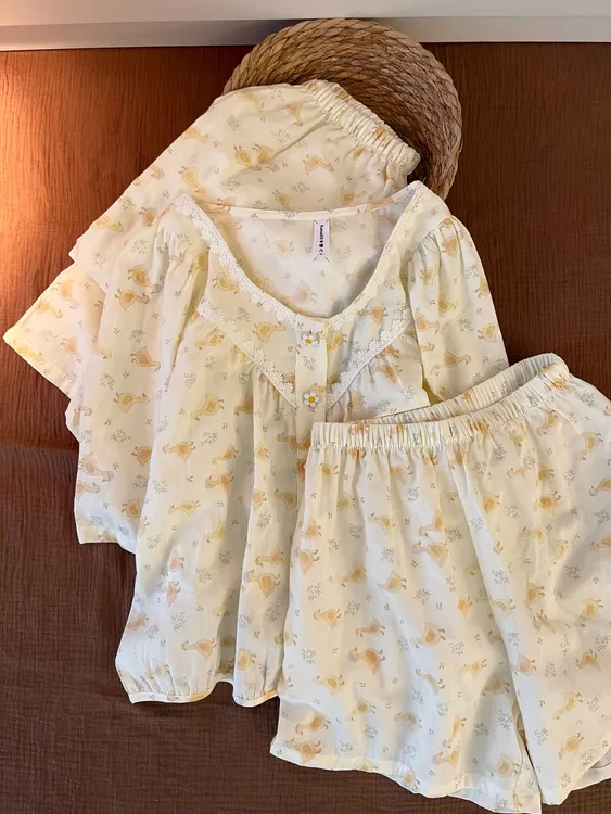 【DMXJ大梦想家】甜美设计感碎花睡衣女夏季慵懒短裤长裤套装家居服