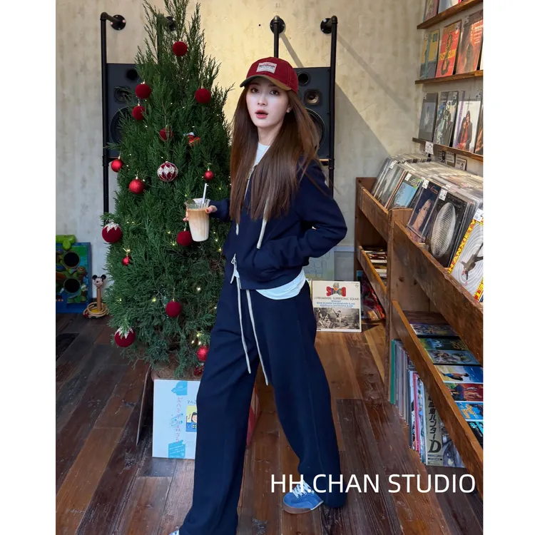 HH.CHAN“低调套装”藏青色显白显瘦松弛穿搭两件套 HH55C41471