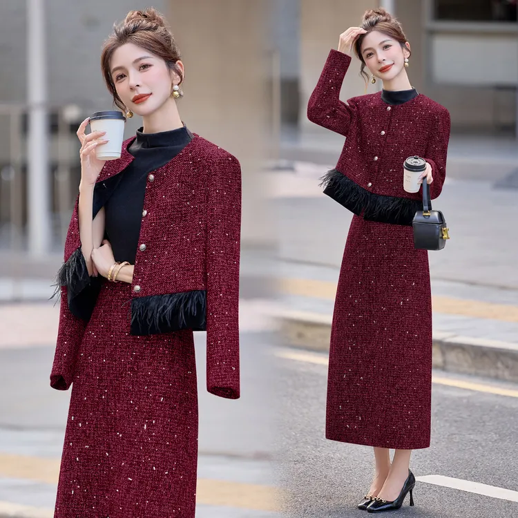 千金风中国风小香风时尚两件套装2025秋冬新款时尚女长袖气质国风