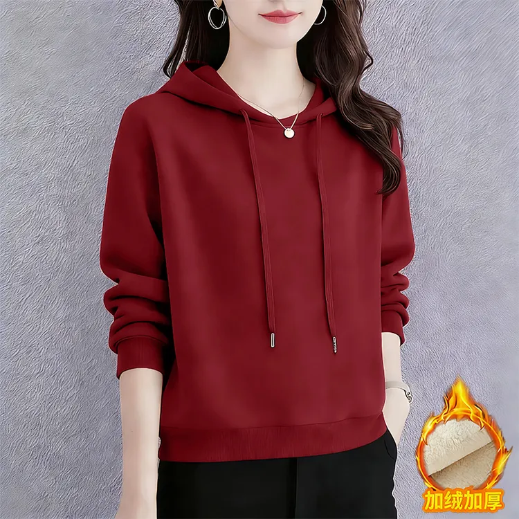 秋冬季新款韩版连帽长袖卫衣女士休闲时尚洋气减龄小个子加绒外套