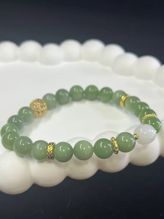 和田碧玉手串卡7至8mm天然珠宝气质百搭