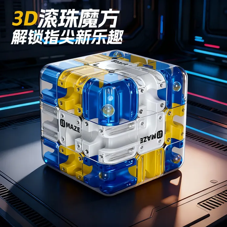 【跨境3D滚珠迷宫魔方】三阶对战PK魔方逻辑思维玩具儿童解压训练