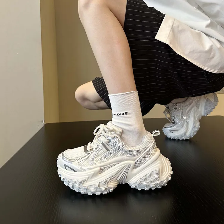 欧货网面榴莲底老爹鞋女2025秋季新款时尚网红百搭厚底运动休闲鞋