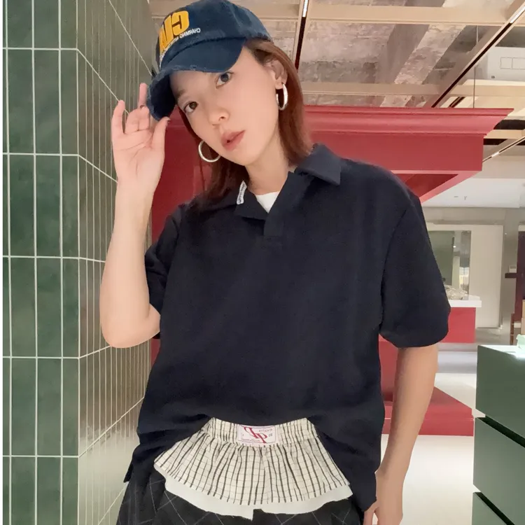 【口口专属】丿未掖衣格纹拳击裤边莫代尔POLO衫