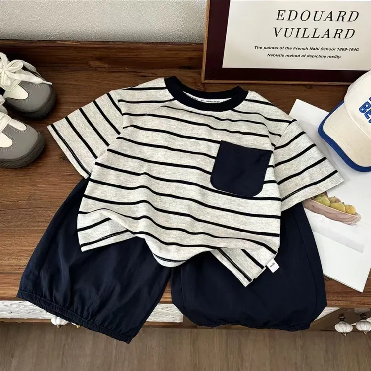 男女童夏装短袖套装条纹2025新款儿童夏季薄款宝宝洋气两件套