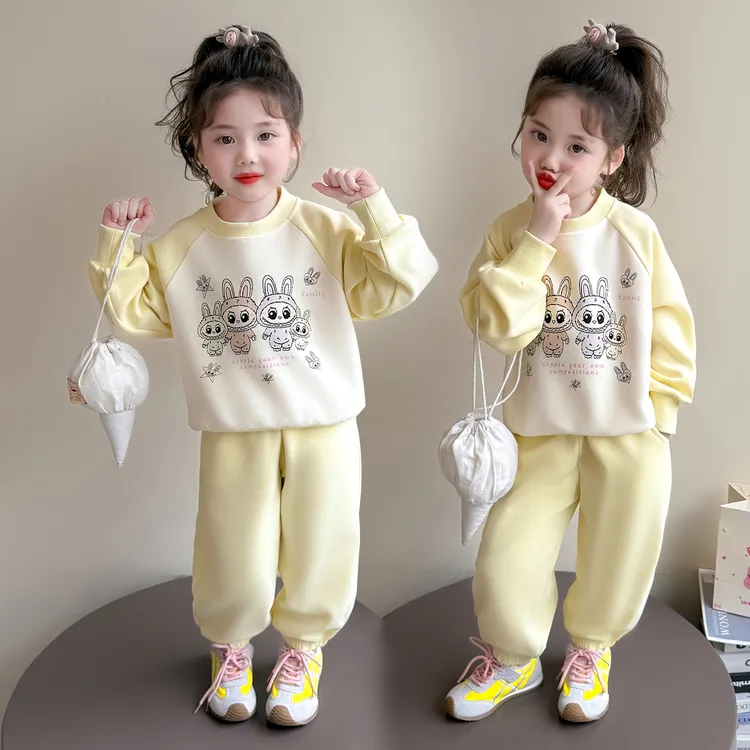 女童运动套装秋季2025新款女宝宝卡通拼色卫衣秋装时髦休闲两件套